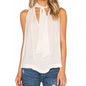Free People Tie V-Neck White Sleeveless Hi-Low Blouse Women's Large